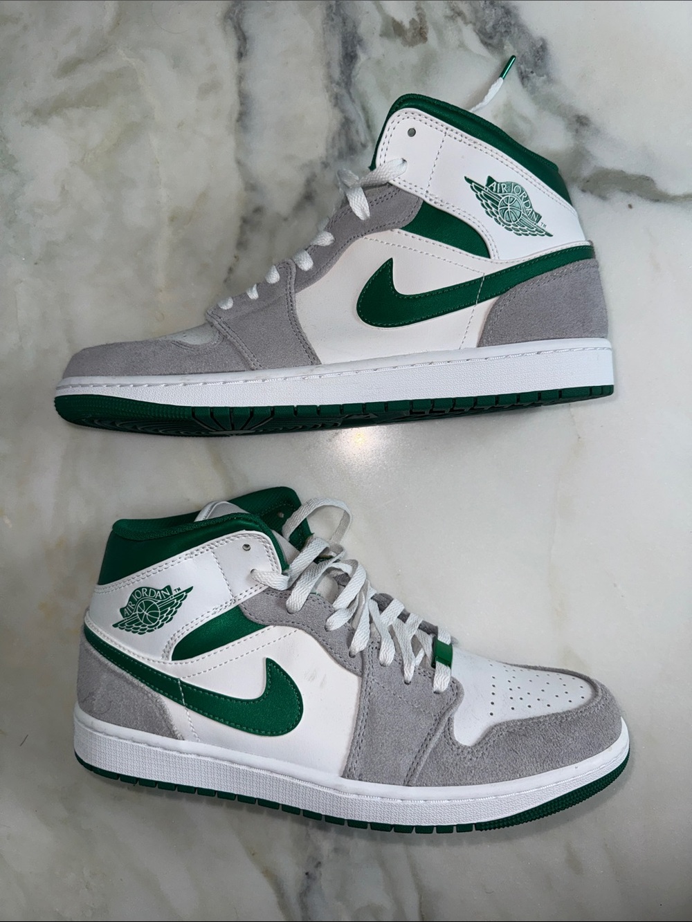 Jordan 1 Mid White, Green & Gray Men's Sneakers